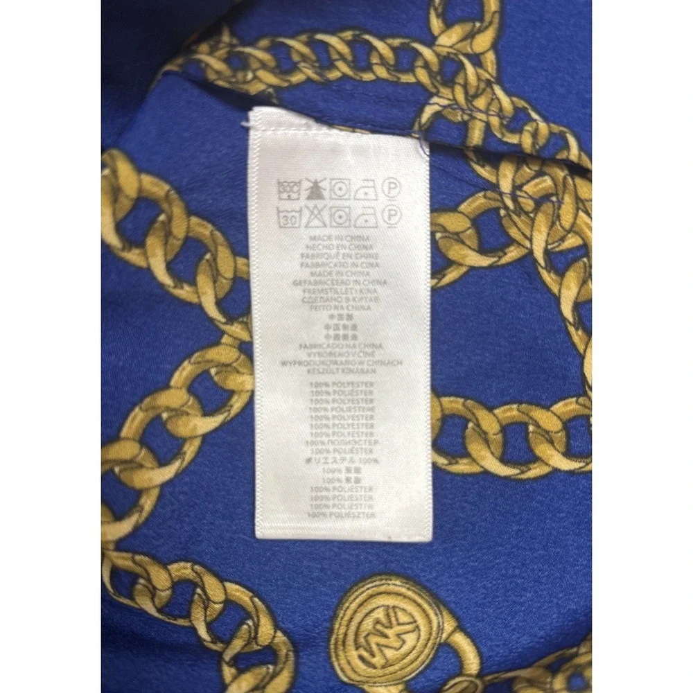 Michael Kors Chain Print Blue Long Sleeve Quarter Zip V-neck Womens Size 12‎